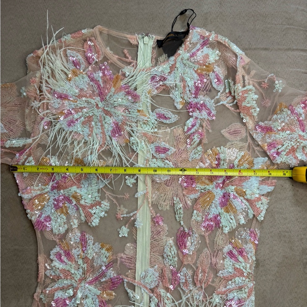 Fashion Nova Luxe Laney Feather Sequin Mini Dress Mint Green Colorful Small NEW - Picture 9 of 12